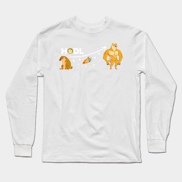 DOGE dogecoin HODL Long Sleeve T-Shirt by thedoomseed